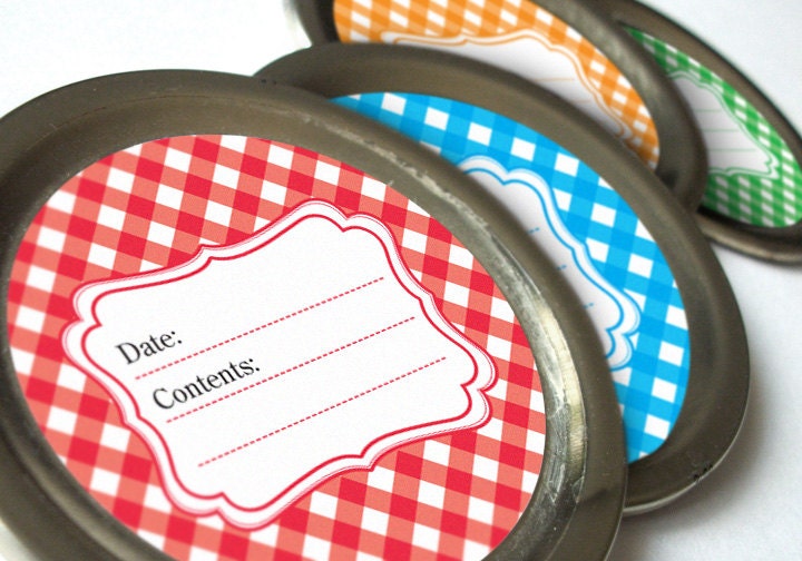 Gingham Canning jar labels, 2 inch round for fruit and vegetable preservation, jam and jelly