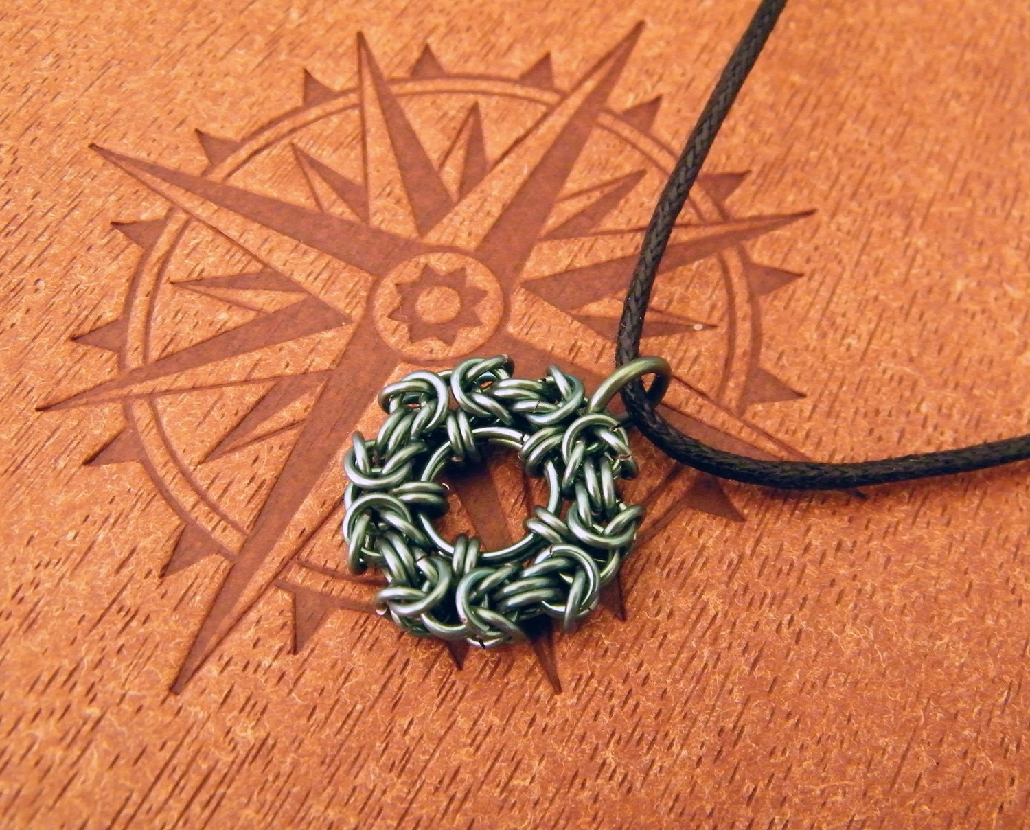 Green Niobium Chainmaille Wreath Pendant