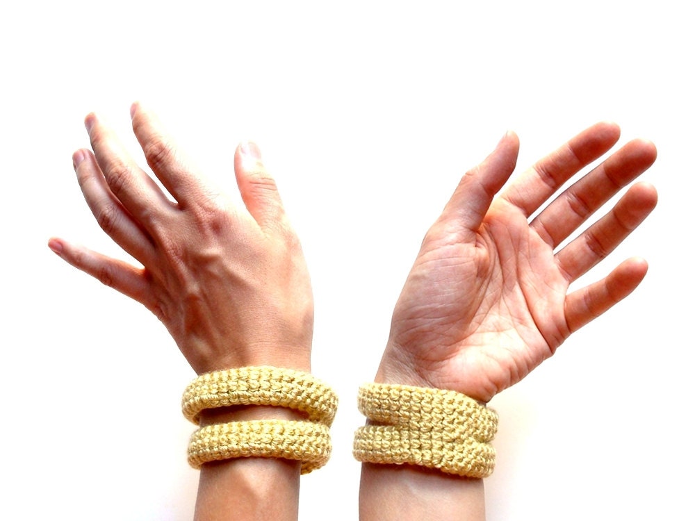 Gold crocheted bracelet - spring fashion - vegan - Ready Handmade by dslookkin on Etsy