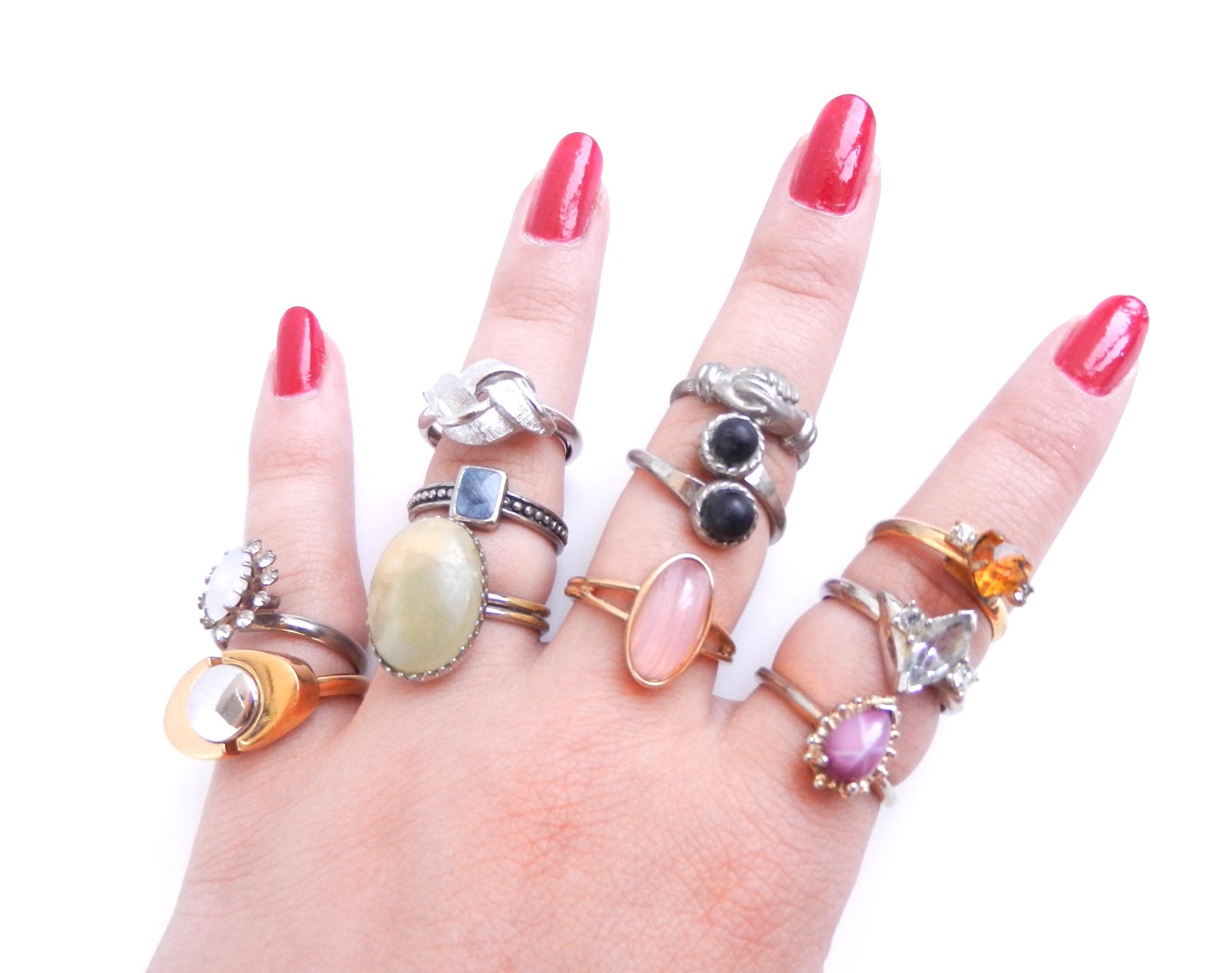 Vintage Ring Lot - Huge Costume Jewelry Destash of 11 Rings - Pretty Fingers