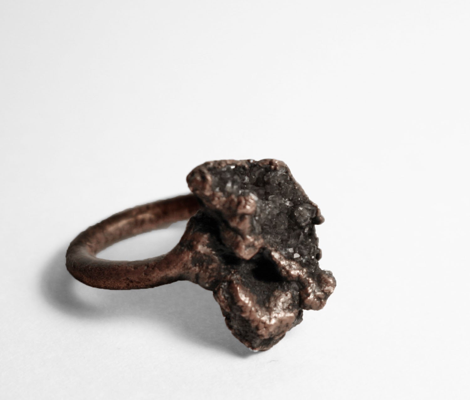 Fulgurite Ring in Ash // Natural Sculpted Copper Ring With Fulgurite - PIROK