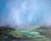 Original Abstract Landscape painting "Night at the Lake"
