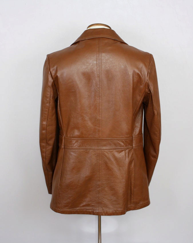 vintage 1970s leather jacket / mens brown leather coat / the blade
