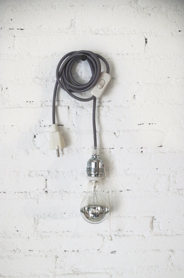 Textile cable lamp with switch and plug - grey