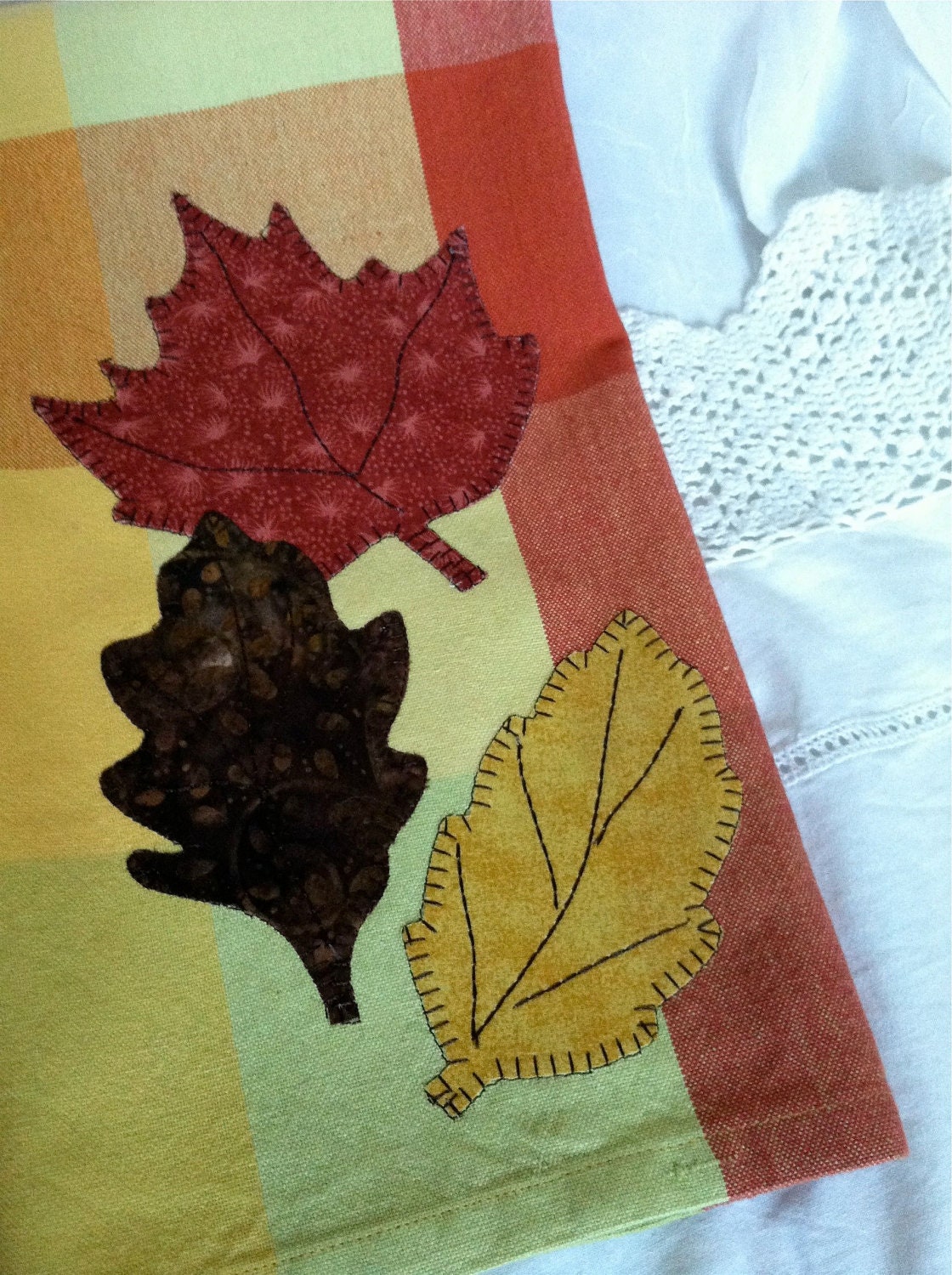 dish towel fall leaves applique