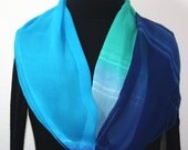 Hand Painted Silk Scarf Tropical Stream. Scarf in Turquoise, Teal, Blue. Extra-LONG 11x90. Silk Scarves Colorado. 100% silk. MADE to ORDER.