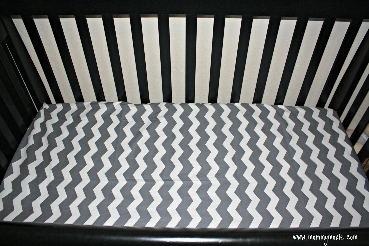 Custom Chevron Crib Sheet Baby Bedding for Toddler or Babies in Grey, Hot Pink, Turquoise, Black or Yellow and White by Mommy Moxie on Etsy