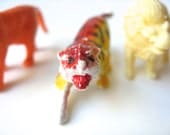 4 Vintage Cats Tiger Lion Plastic Zoo Animal Toys