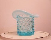 Vintage Blue Hobnail  Glass Top Hat Toothpick Holder