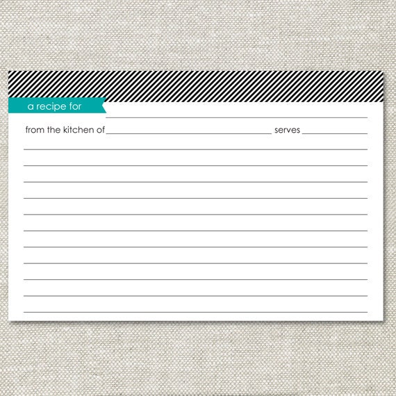 Black, White, & Aqua Stripes Simple Recipe Card (Digital or Printed)