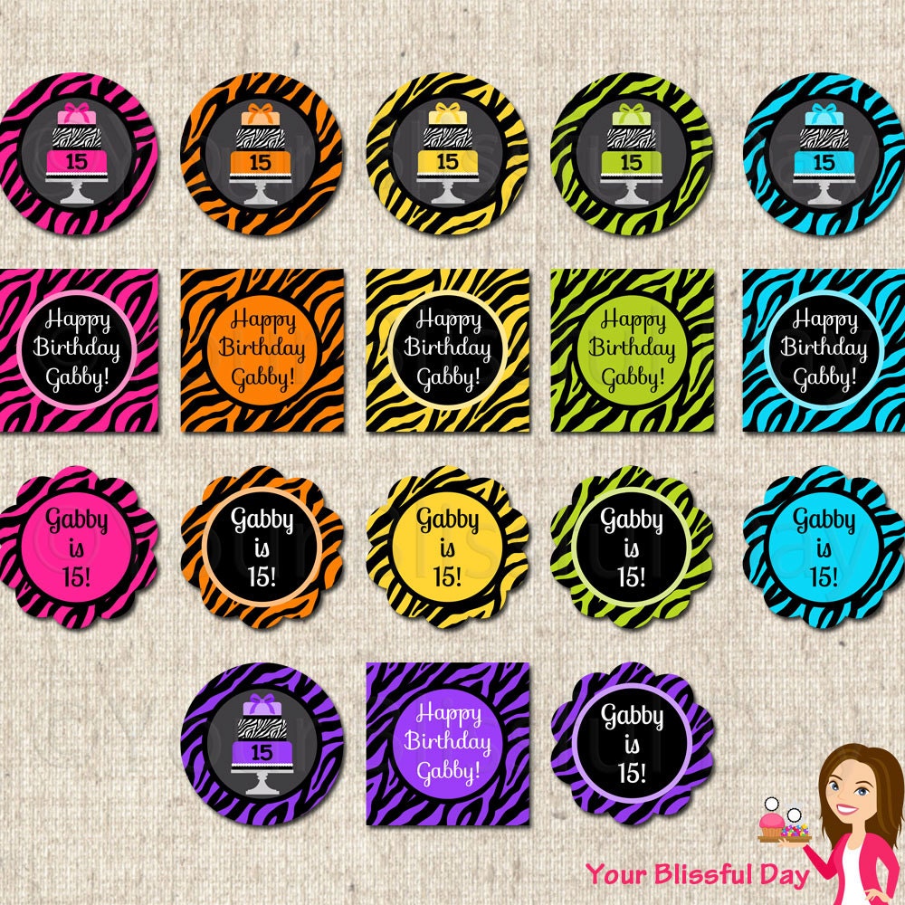 PRINTABLE Personalized Zebra Cake Party Circles (Your choice of color) Il_170x135