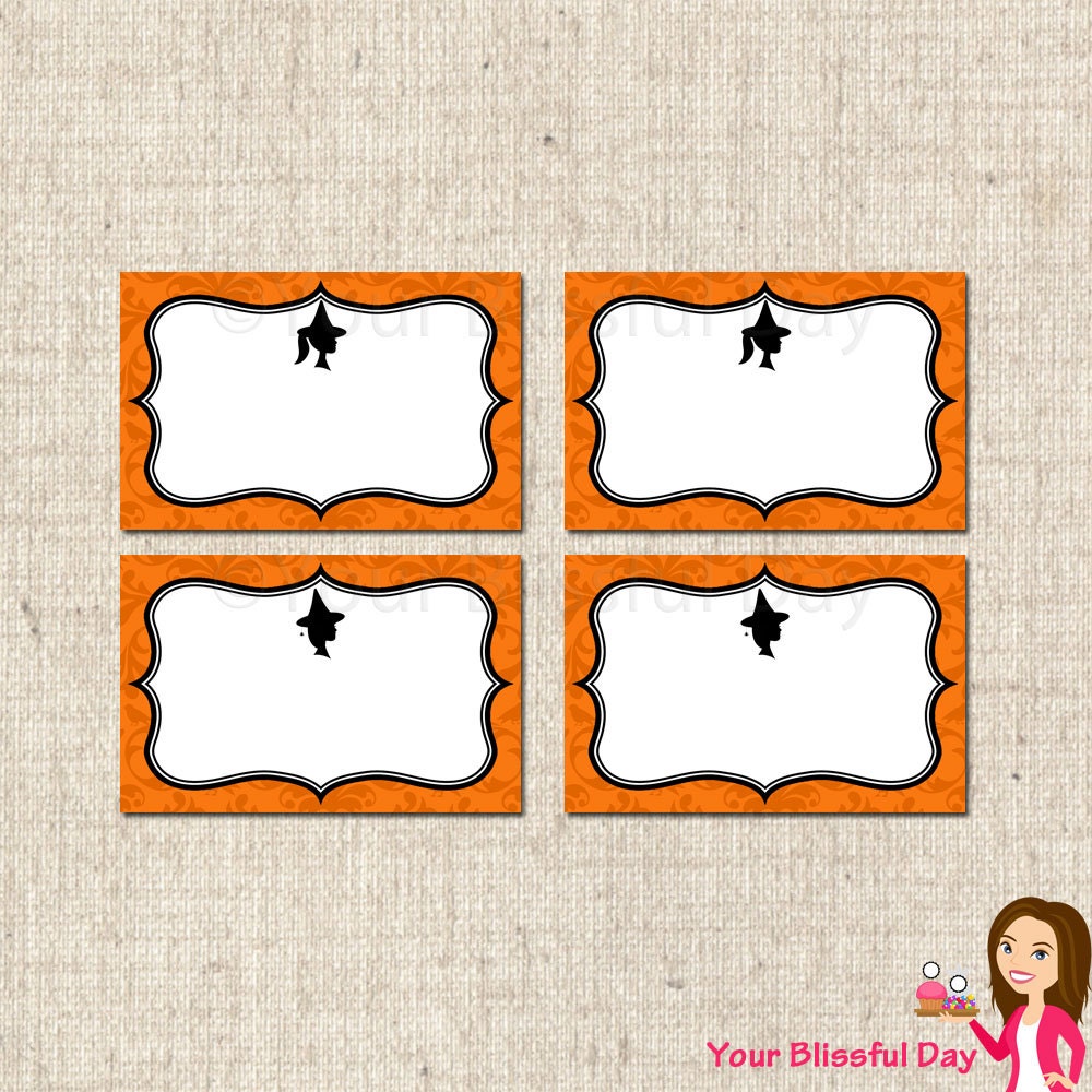 PRINTABLE Girl Halloween Silhouette Label Tents (Your choice of silhouette character) Il_570xn