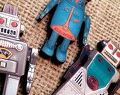 Retro Robot Push Pins or Magnets Toy Blue (Qty 6) Office College Back to School Supplies Party Favors
