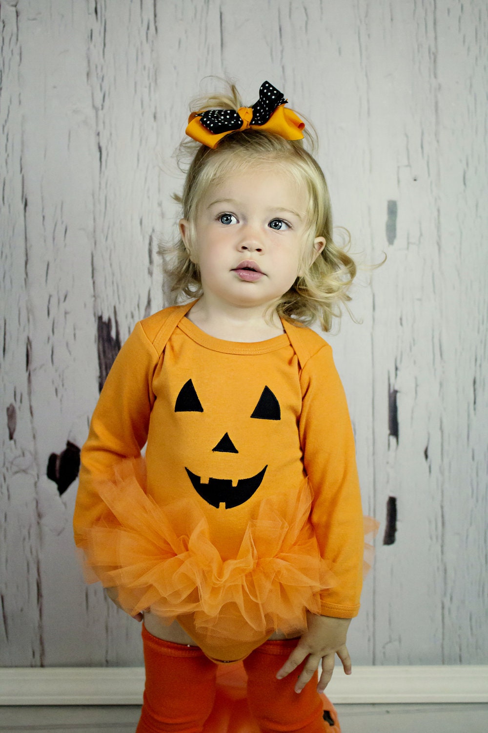 Jack O Lantern Baby Girl Tutu Bodysuit And Leg Warmer Set- Halloween Pumpkin Costume - Sizes Newborn - 18 Months