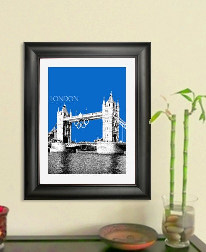 London Olympics Skyline Poster - Tower Bridge - London England City Skyline - Art Print - 8 x 10 Choose Your Color