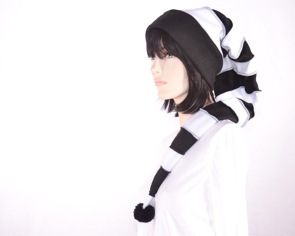 Goth Long Stocking Cap Black White Striped Hat Extra Long Men Women Stocking Hat Elf Hat