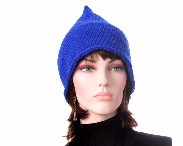 Blue Gnome Hat Cap Crocheted Pointed Hat Extra Large
