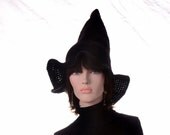 Black Witch Hat Crochet Wyrd Sister Pointed Black