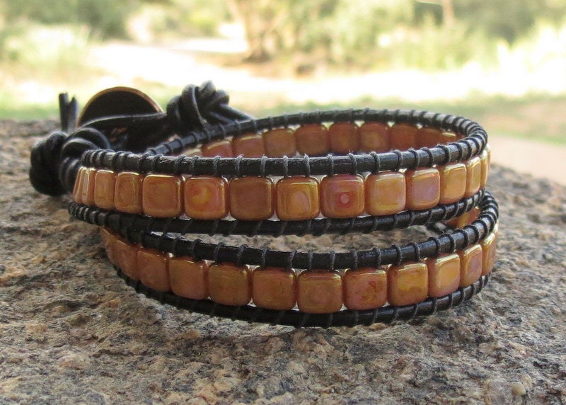 Leather Wrap Bracelet with Bronze Button Clasp