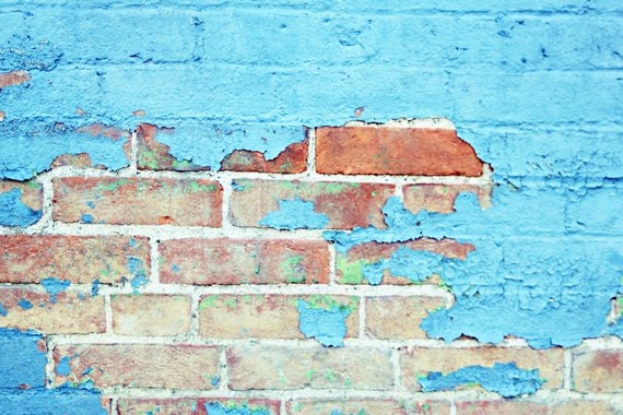 Landscape Photography - 8x10 industrial landscape photography windows door photography teal aqua brick paint city
