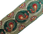 Free Shipping Green Fabric Trim Sewing Indian Sari Border Lace Craft Ribbon Decorative Quilting Trim Indian Lace By The Yard - FT137F