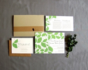 Ginko Leaf Pocketfold Wedding Invitations