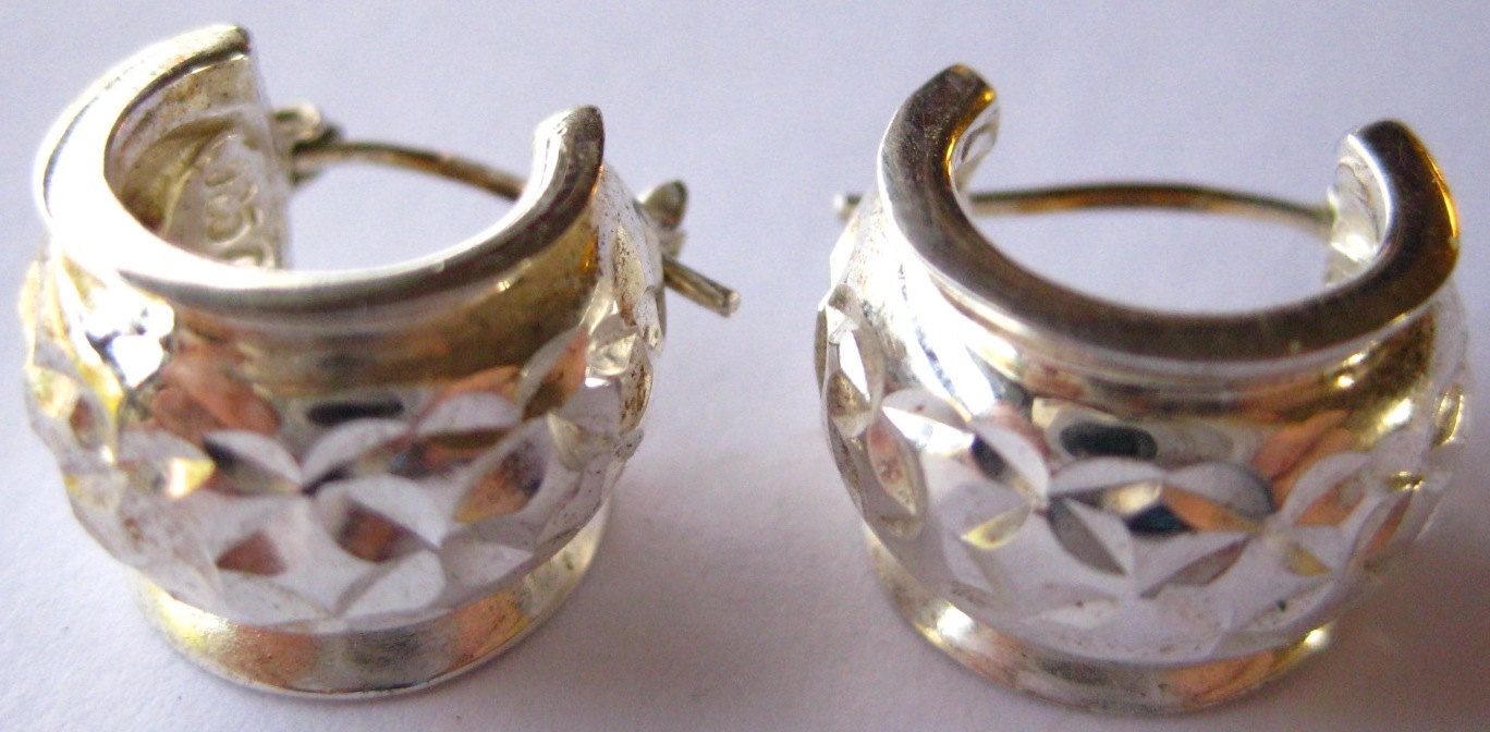Vintage Small  Detailed Sterling Pierced Earrings