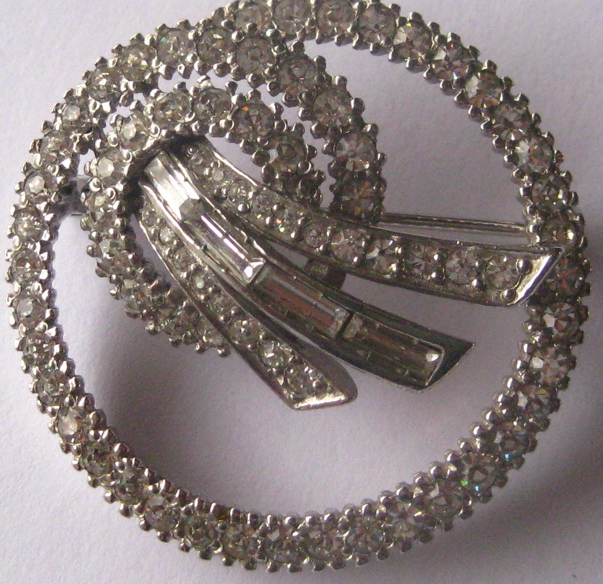 Vintage Round Rhinestone Brooch with Baquettes
