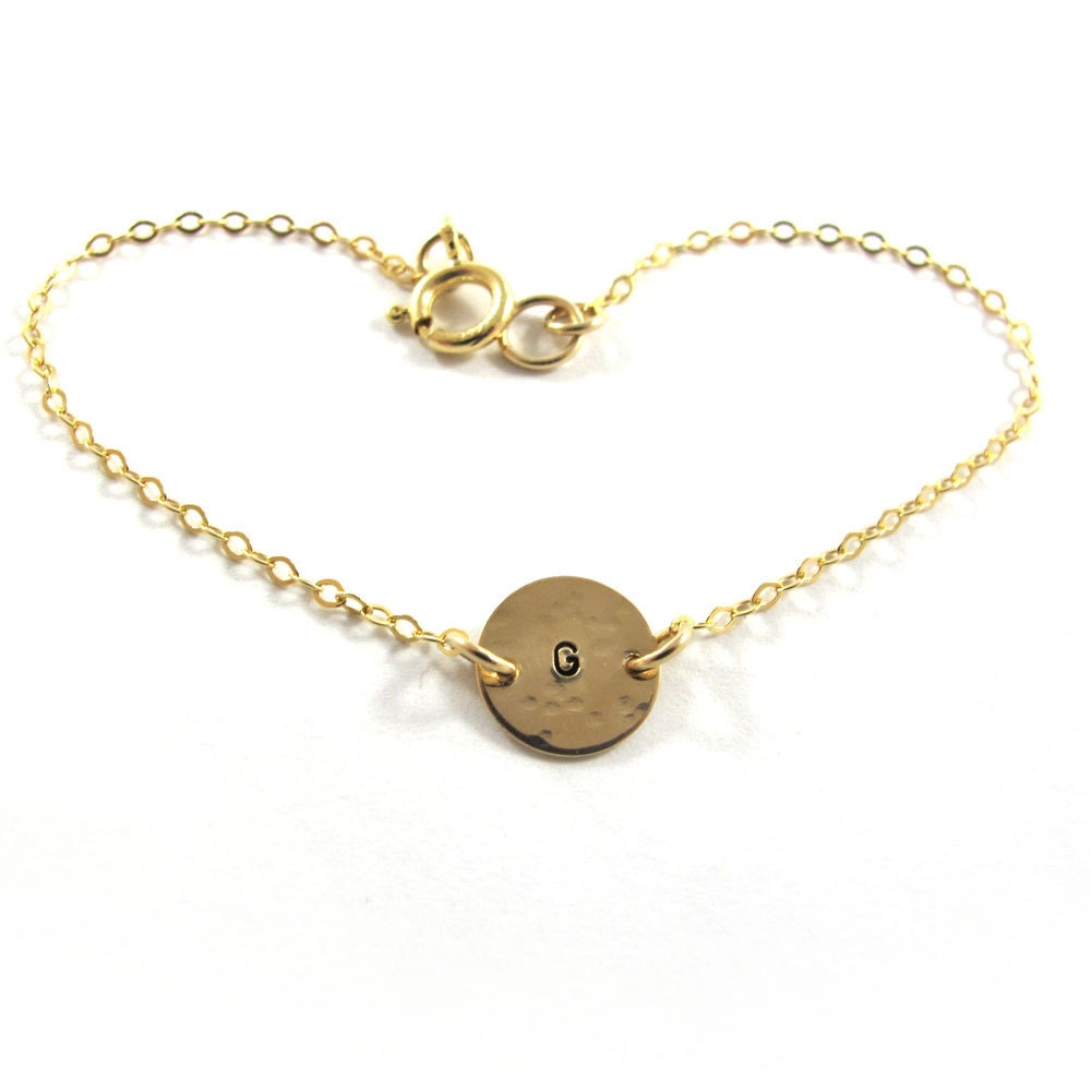 Free Shipping - Handstamped  and Personalized one Initial Bracelet - 14k gold-filled