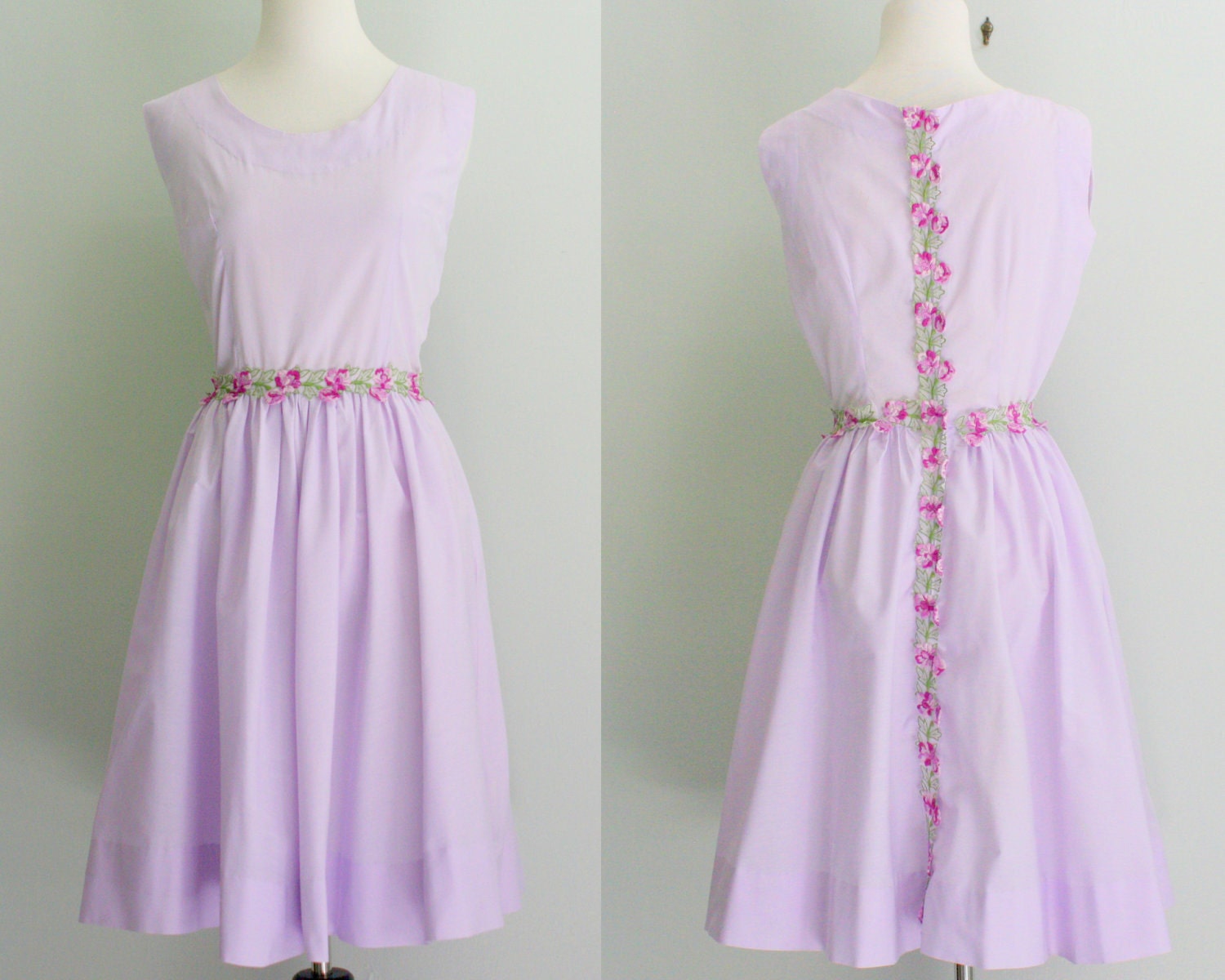 lilac purple dress / 1950s cotton dress / summer dress xs