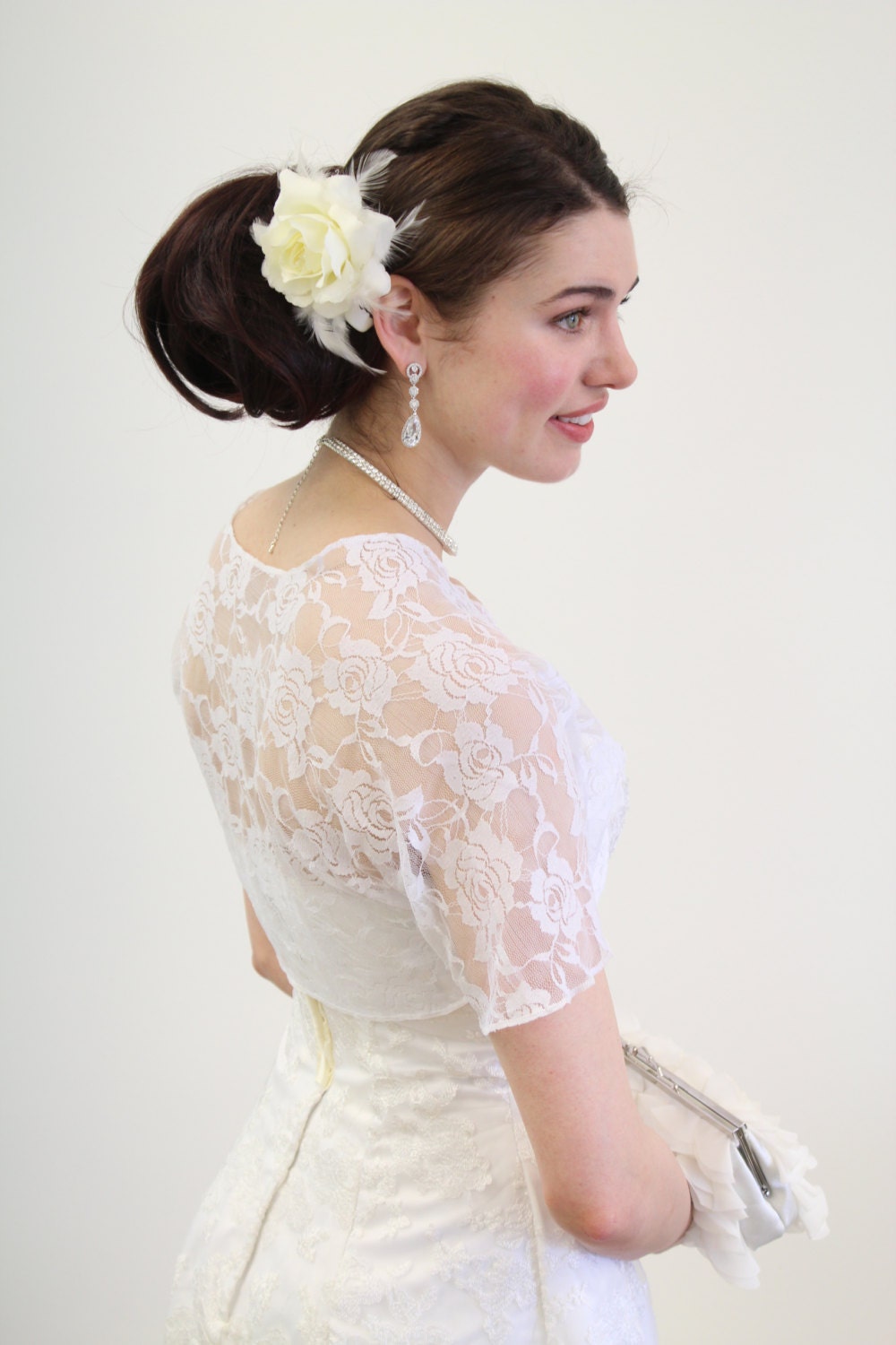 White Lace Bolero With Short Sleeve 720ROS-WHI