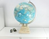 Upcycled Vintage World Portrait Globe - Handmade Base
