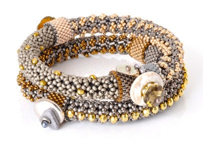 BEADED BRACELET SET-Othello-Silver and Gold-Small-Set Of Two
