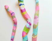 Painted Driftwood - 3 Piece Collection, OOAK - Squiggle Shape, Boho Decor, Beachy, Neon, Pastel, Stripes, Hot Pink, Beach Finds, Fluo