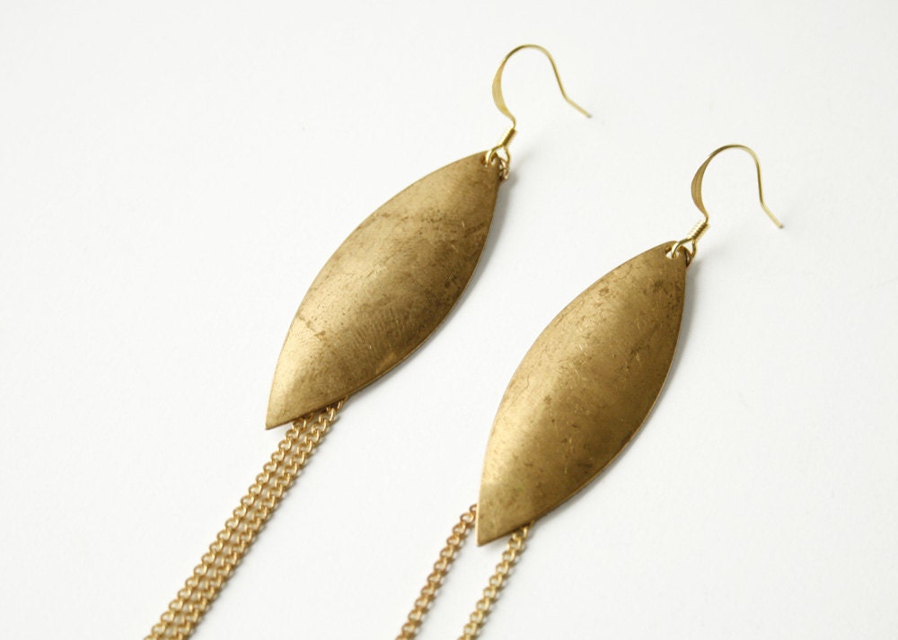 Brass shield earrings, dangle