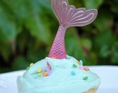 Mermaid Cupcake Toppers- Set of 6 Pink