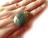Green & Brown Jasper Stone Stone Ring - Cocktail Ring - Bohemian Jewelry - TesoroDelSol Green & Brown Jasper Stone Stone Ring - Cocktail Ring - Bohemian Jewelry - TesoroDelSol