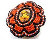 Beaded Orange Hair Clip - Featuring Steampunk Scarab Beetles - MegansBeadedDesigns