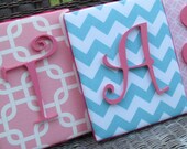 Wall Letters, 8x10 Framed Monogram,Pink Geometric,  Aqua Chevron, Aqua and Hot Pink,  Painted Letters, Wood Letters, Personalized, Monogram