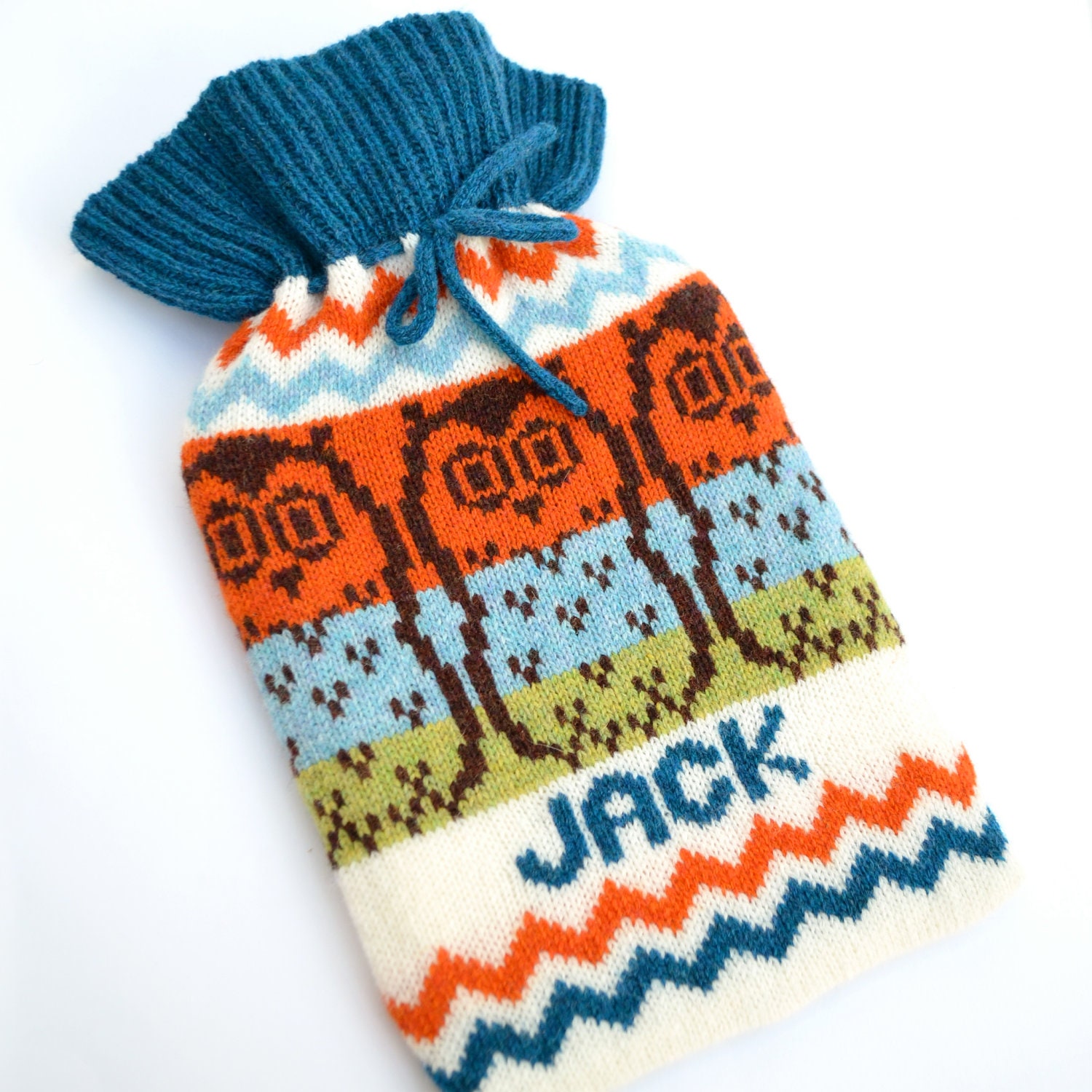Personalized Knitted Fairisle Owl Hot Water Bottle Cozy/Cosy