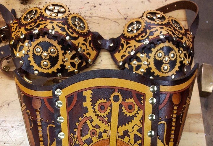 Hard Leather Clockwork Bra - Made to order