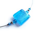 Sea Blue Necklace - Turquoise Fused Glass Necklace - Aquamarine Lampwork Glass Bead Jewelry - Part of a Cyan Jewelry Set