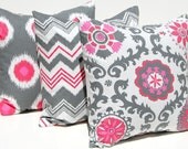 MEMORIAL DAY SALE Decorative Throw Pillow Covers Accent Pillows Cushion Covers 20 x 20 Inches Berry Pink and Gray Trio Premier Prints Rosa