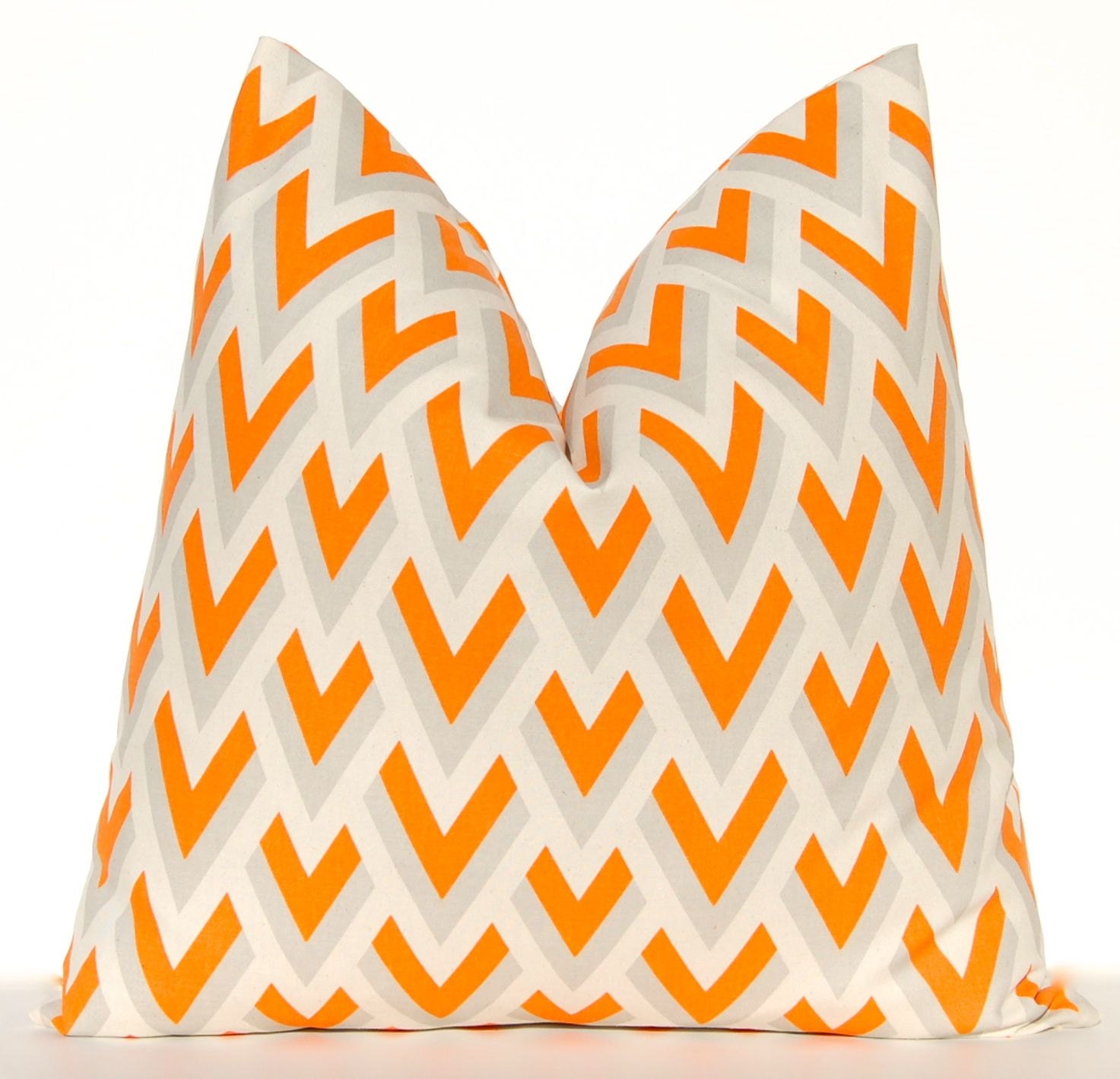Decorative Throw Pillow Covers Orange and Gray on Natural 18 x 18 Tangerine Orange Pillows
