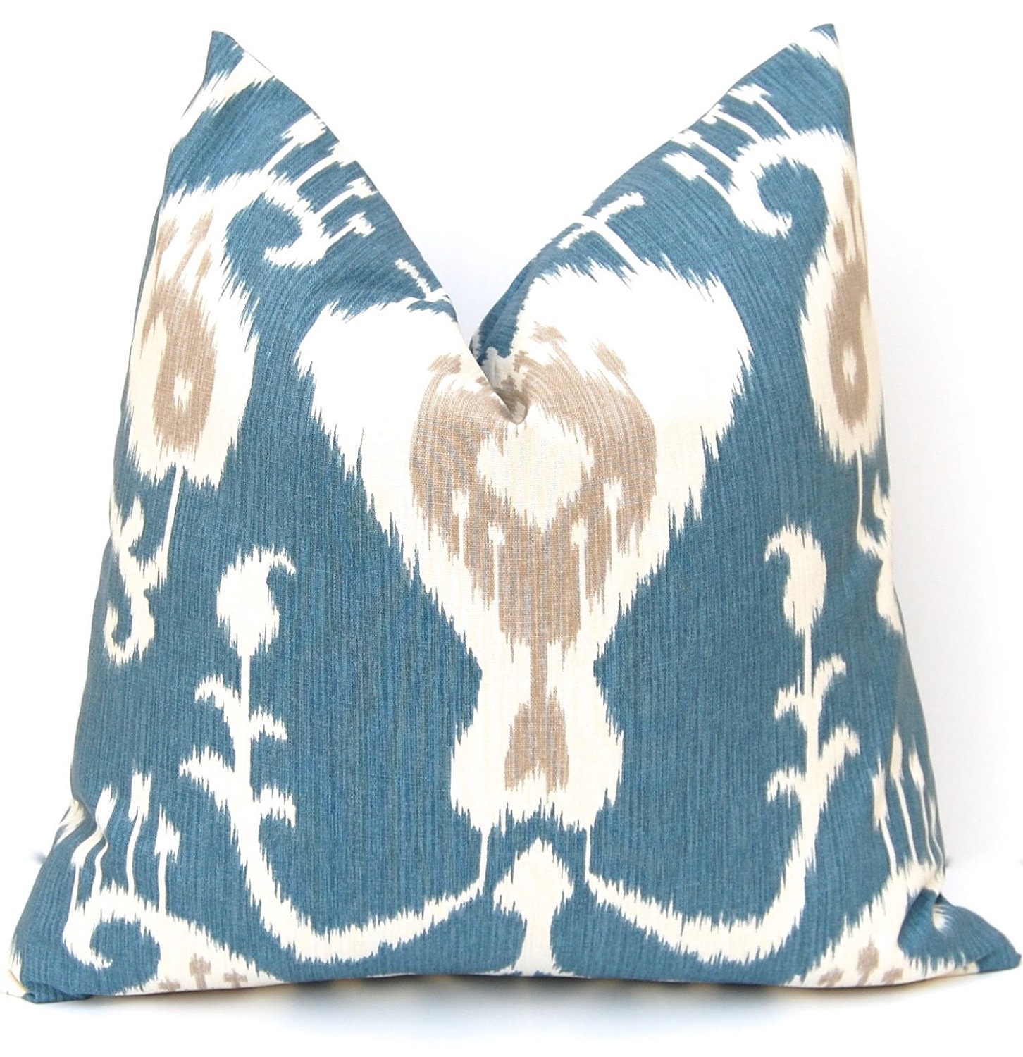 Throw Pillow Covers IKAT 20 x 20 Ikat in Deep Ocean Blue with Taupe Accents Same Fabric Front and Back