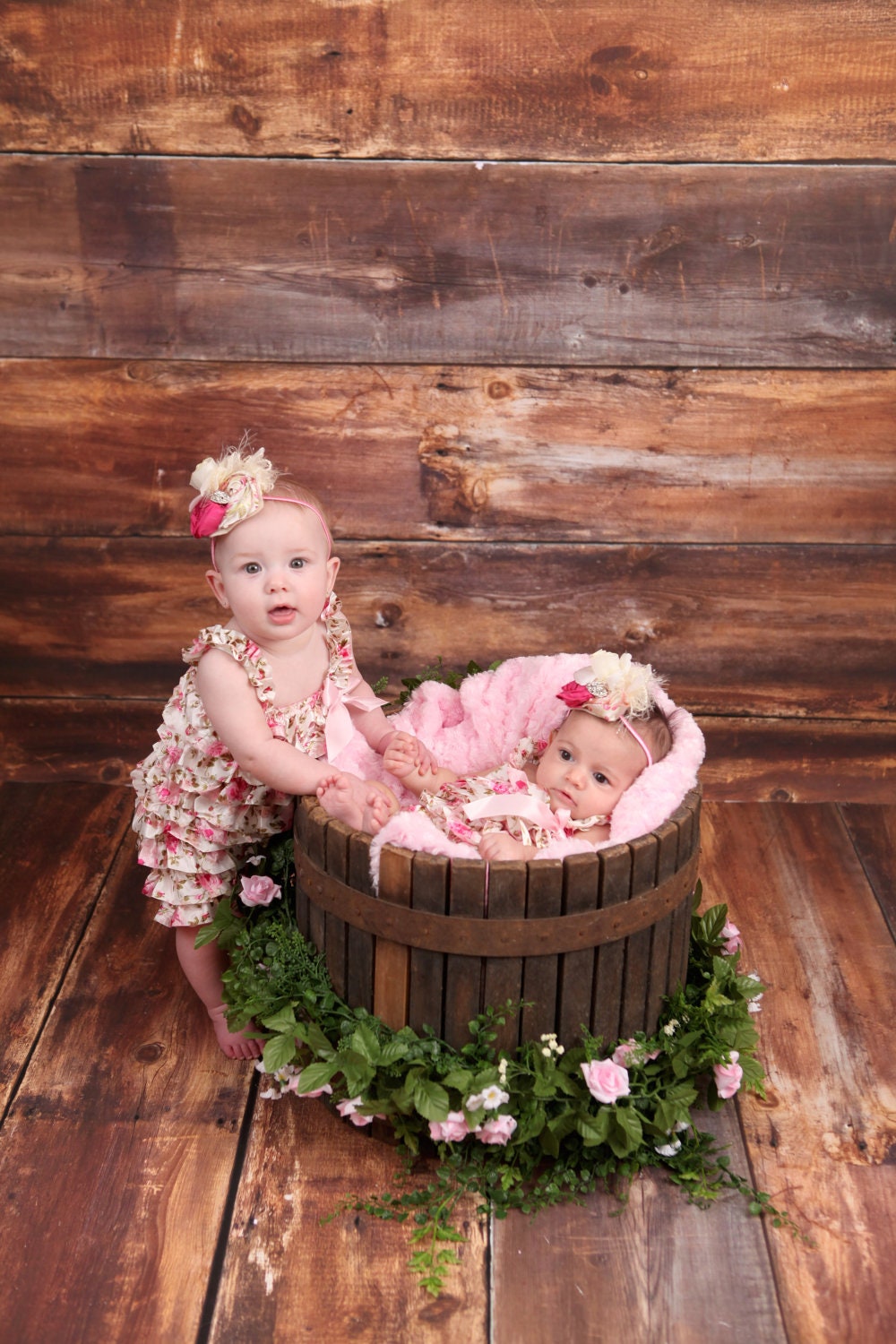 Satin ruffles petti romper w/ straps Pink Floral -  Npictures Boutique