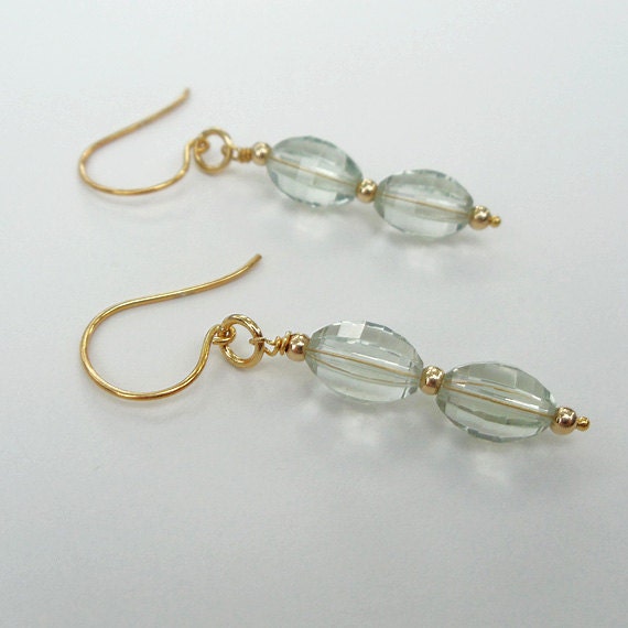 Green Amythest earrings with all 14 karat gold filled ear wires and beads