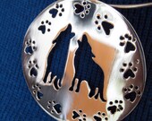 Coralee's Wolves Necklace - Handmade Reiki Infused Sterling Silver Hand-cut Pendant on a Solid Sterling Silver Hoop