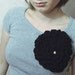 Extra Large Crochet Flower Brooch,Crocheted flower pin in black with a white pearl