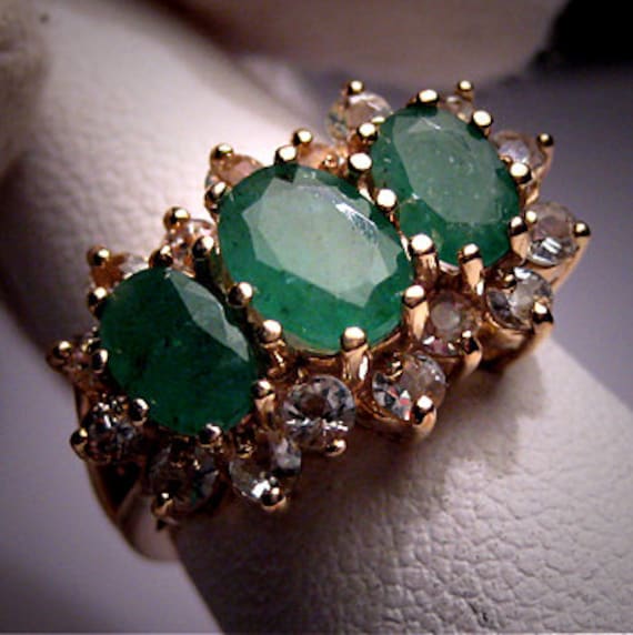 Estate Jewelry Emerald Ring Sapphires Gold Vintage Deco